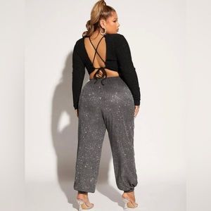 SHEIN SXY Plus drawstring waist glitter pants